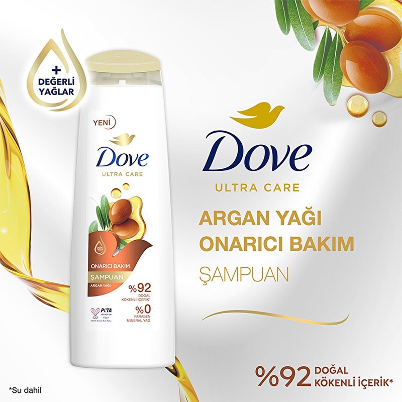 Dove Argan Oil Repair Shampoo – Deeply Nourishes Damaged Hair, Vegan & Natural – Paraben Free, Sustainable & Moisturizing – 13.53 fl oz