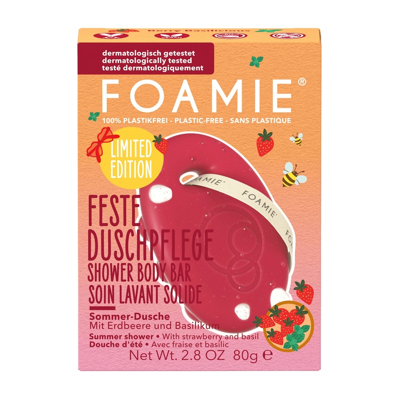 Foamie Summer Shower strawberry and basil shower body bar, 80 g