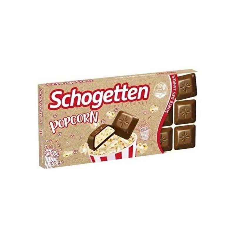 Schogetten Popcorn Chocolate Candy Bar: Creamy, Crunchy, Delicious German Chocolate Popcorn Snack – 100g