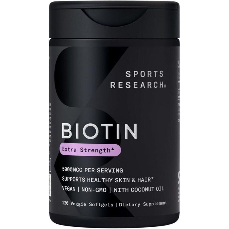 Sports Research Vegan Biotin 5000mcg  120 Softgels (4-Month Supply) | Hair, Skin & Energy Support with Organic Coconut Oil 120 Count (Pack Of 1)