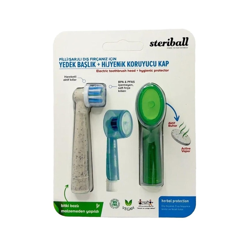 Steriball Electric Toothbrush Replacement Head with Hygienic Protective Cap – Compatible Steriball Toothbrush Accessory