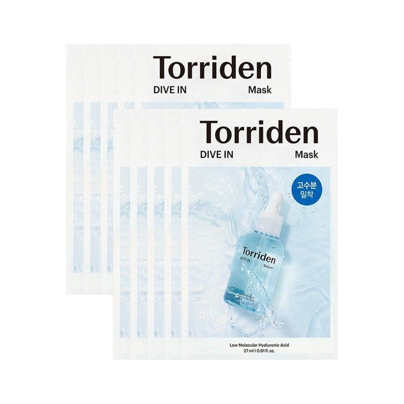 Torriden Dive-In Low Molecule Hyaluronic Acid Mask Sheet  10 Pack | Vegan Hydrating Sheet Masks for Deep Moisture