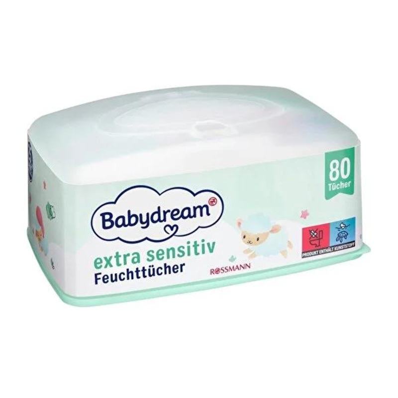 Babydream Baby Wet Wipes for Sensitive Skin – Aloe Vera, Vegan, 80 Count