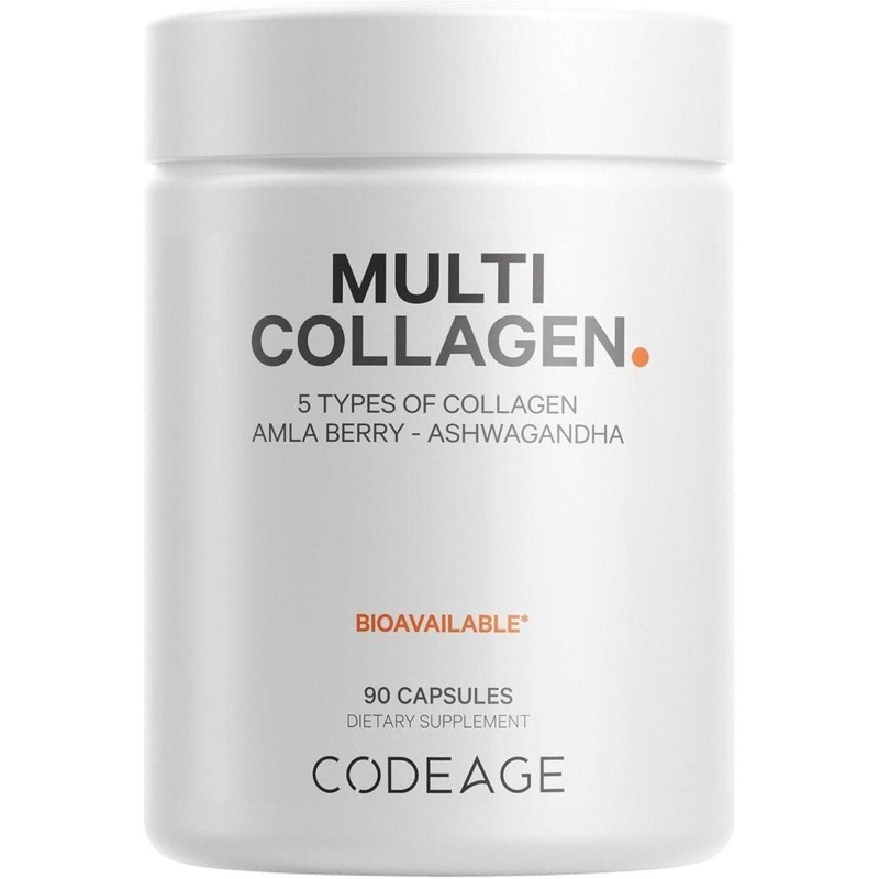 Codeage Multi Collagen Peptides Capsules  90 Capsules | 5 Collagen Types + Ashwagandha & Amla for Skin, Hair, Joints & Vitality 90 Count (Pack Of 1)