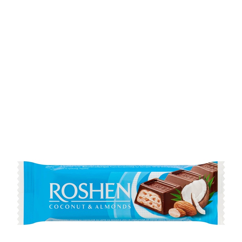 Roshen Coconut & Almonds milk chocolate bar, 29 g