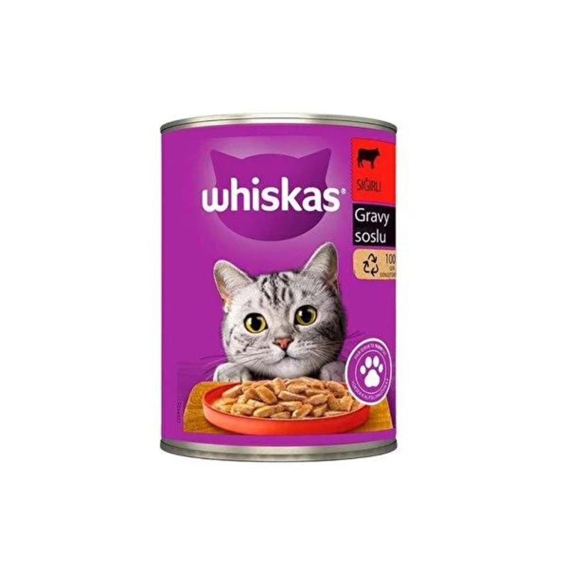 Whiskas Adult Cat Food – Beef Flavored Canned Cat Food for Neutered Cats, 100% Complete Nutrition, 0.88 lbs
