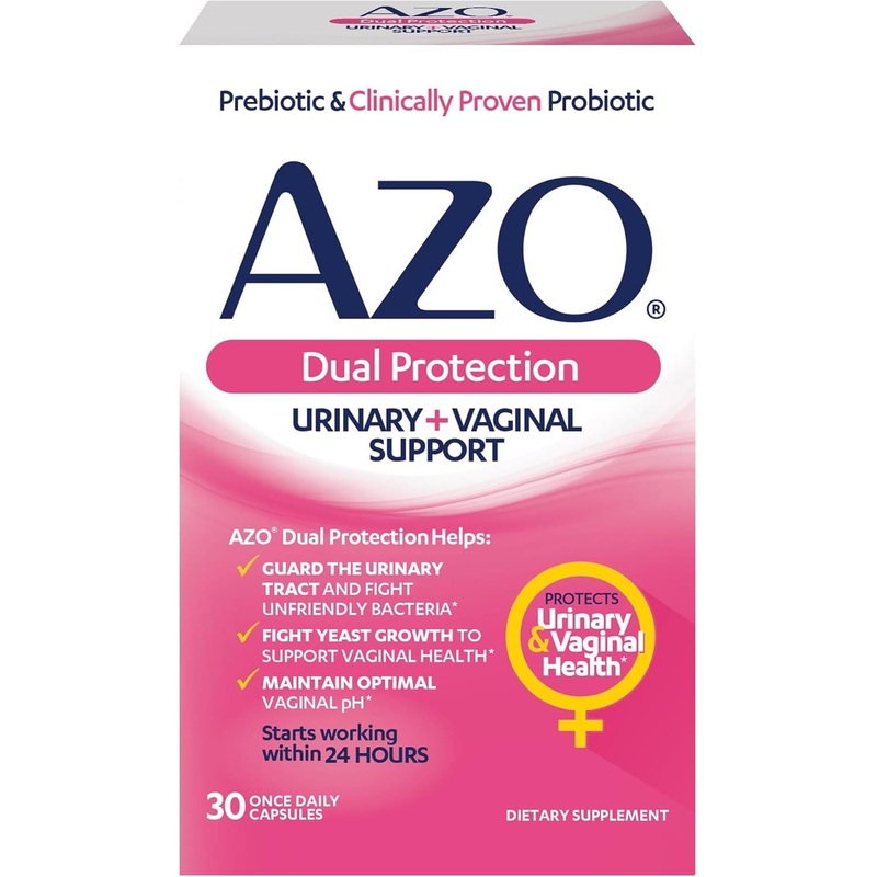 AZO Dual Protection, Urinary + Vaginal Support  30 Capsules | Clinically Proven Probiotic & Prebiotic for Feminine Wellness Dual Protection 30 Count (Pack Of 1)