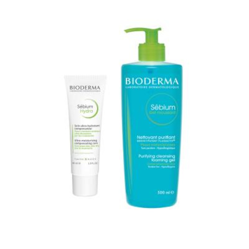 Bioderma Sebium: Hydra Cream & Ykama Jel Set for Oily, Acne-Prone Skin | Gentle Cleansing, Intense Hydration, Hypoallergenic, Non-Comedogenic